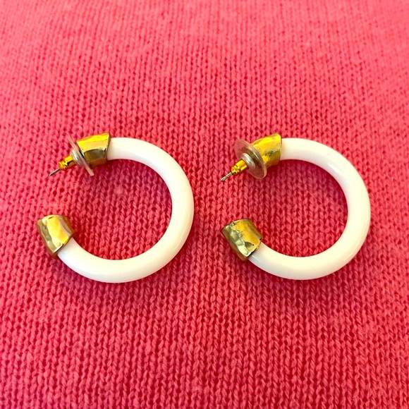 Jewelry - Vintage Gold and White Hoop Earrings